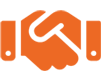 A green and orange logo with an image of a hammer.