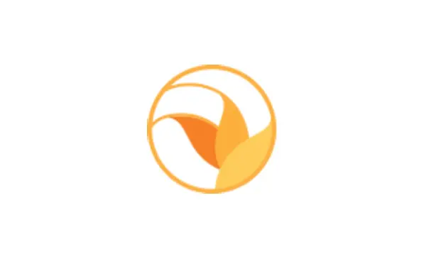 A yellow and orange logo of a plant.